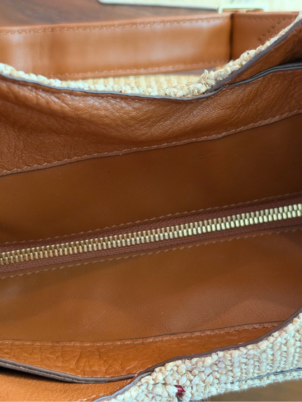 Hammitt Woven Straw Shoulder Bag in Tan with Brown Leather Trim - Picture 9 of 11